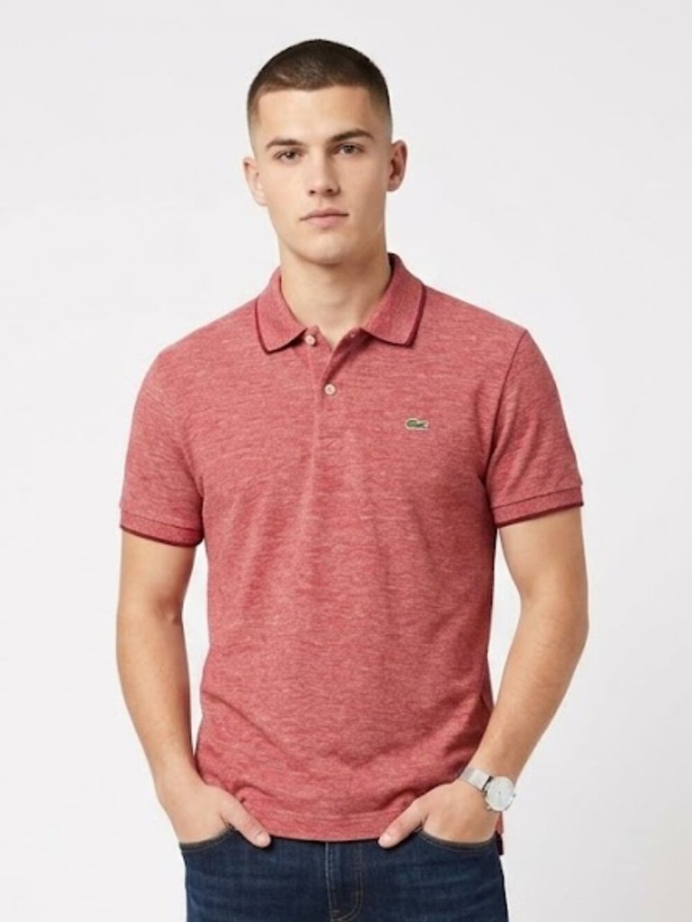 Lacoste Heather Red Classic Piqué Polo Shirt Embroidered Croc Logo Size XL